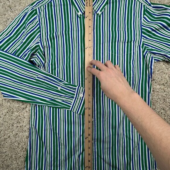 Ralph Lauren Button Up Shirt Custom Fit Cotton Small Green Blue White Striped - Picture 4 of 8